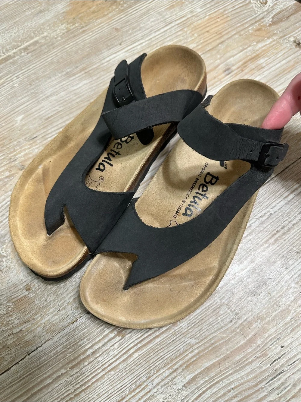 Birkenstock Betula Jasmine Black Nubuck Toe-Loop Sandals Sz 38